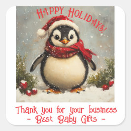 Adesivo Quadrado Obrigado Pela Sua Empresa, Pinguim De Natal