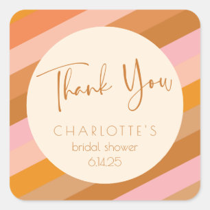 Adesivo Quadrado Obrigado pelo Chá de Noiva Geométrico Retrô Rosa F