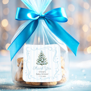 Adesivo Quadrado Obrigado pelo Natal Azul de Inverno Baby Shower