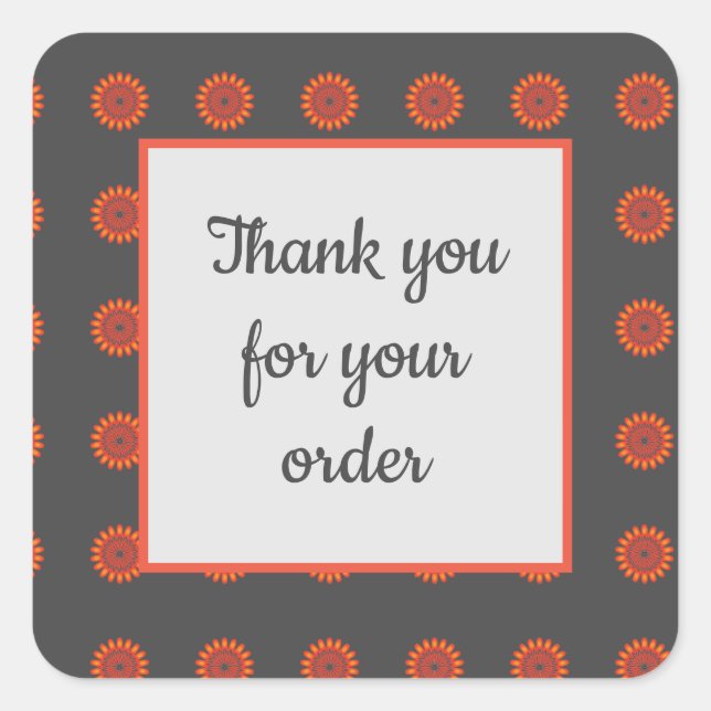 Adesivo Quadrado Obrigado pelo seu pedido Floral de Flores Laranja (Frente)