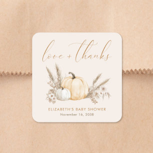 Adesivo Quadrado Obrigado Pequeno Abóbora Outono Baby Shower