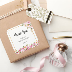 Adesivo Quadrado Obrigado Petals e Prosecco Floral Chá de panela