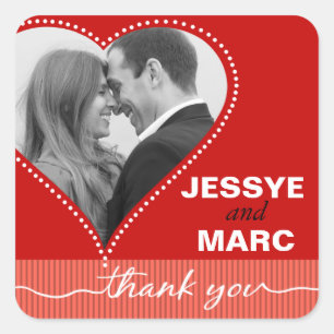 Adesivo Quadrado Obrigado pontilhado da foto do coração você cor