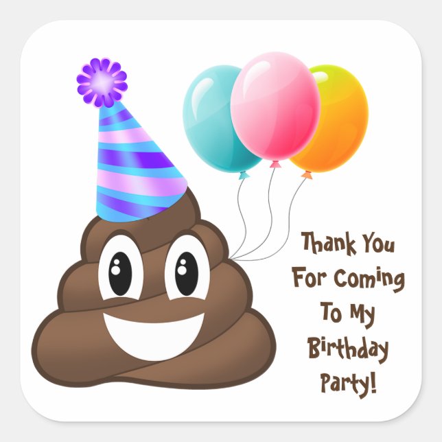 Adesivo Quadrado Obrigado, Poop Personalizado Emoji Birthday Sticke (Frente)