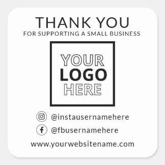 Adesivo Quadrado Obrigado Por Apoiar Um Logotipo Para Pequenas Empr