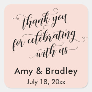Adesivo Quadrado Obrigado por Celebrar Conosco, Rosa Esfarelado