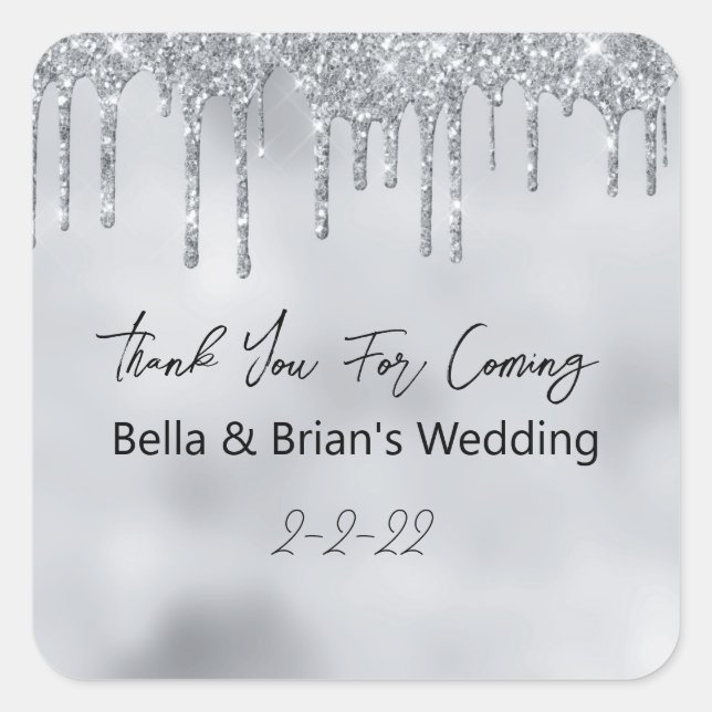 Adesivo Quadrado Obrigado Por Comparecer Evento  Brilho Prata (Frente)