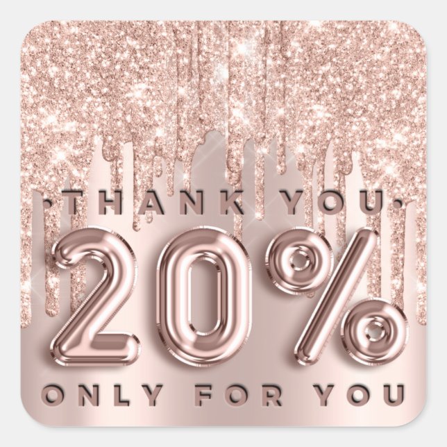 Adesivo Quadrado Obrigado Por Comprar Drips Rosa 20%Off Promocional (Frente)