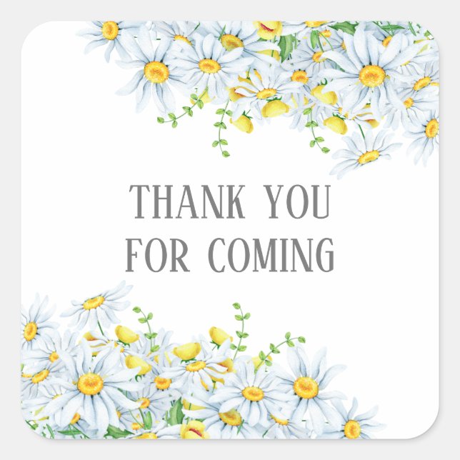 Adesivo Quadrado Obrigado por ter vindo. Chá de fraldas de flor de  (Frente)