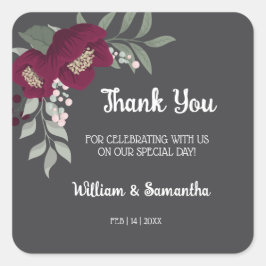 Adesivo Quadrado Obrigado por vir Floral Marsala Wedding