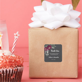 Adesivo Quadrado Obrigado por vir Floral Marsala Wedding