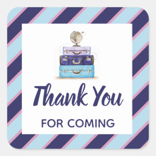 Adesivo Quadrado Obrigado por vir mala azul viagem chuveiro