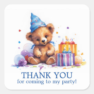 Adesivo Quadrado Obrigado Por Vir Um Belo Urso De Aniversário