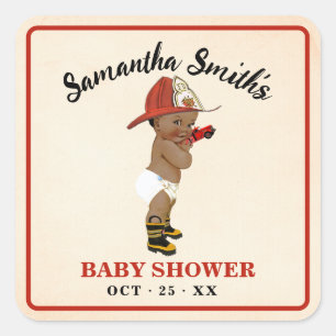 Adesivo Quadrado Obrigado por vir um Chá de fraldas de bombeiro