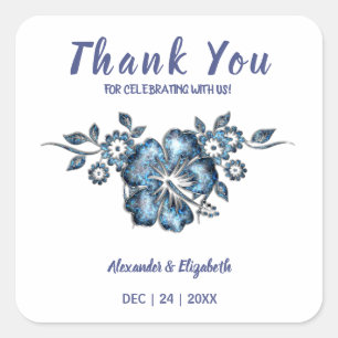 Adesivo Quadrado Obrigado por virem a Flor Azul de Casamento