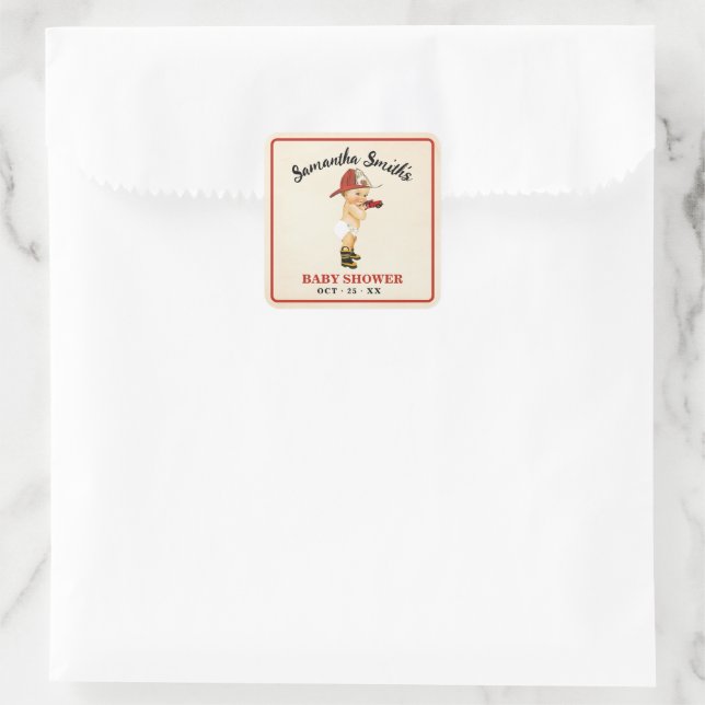 Adesivo Quadrado Obrigado por virem o Chá de fraldas do Bebê Bombei (Bolsa)