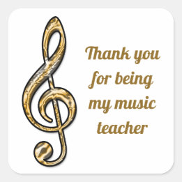 Adesivo Quadrado Obrigado Professor de Música Valoriza Símbolo Clef