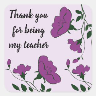 Adesivo Quadrado Obrigado Professor Purple Flower Apreciação