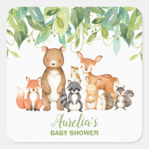 Adesivo Quadrado Obrigado que animal da floresta do chá de fraldas