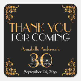 Adesivo Quadrado Obrigado retro Dourado preto do vintage do