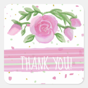 Adesivo Quadrado Obrigado Rosas De Água Rosa Floral