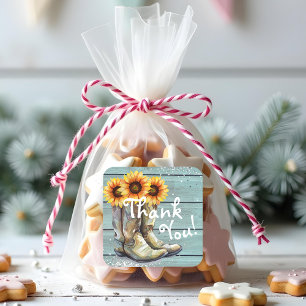 Adesivo Quadrado Obrigado, Russo País, Botas de Girassol Ocidental