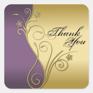 Adesivo Quadrado Obrigado Seal - Púrpura Clássica E Casamento Doura