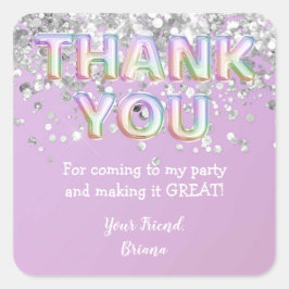 Adesivo Quadrado Obrigado Silver Rainbow Balloons Favor