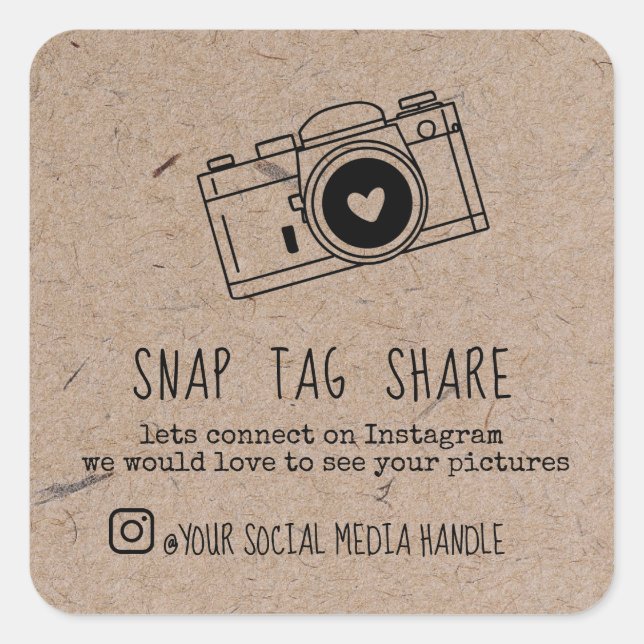 Adesivo Quadrado Obrigado Snap Tag Compartilhar Mídia Social Papel  (Frente)