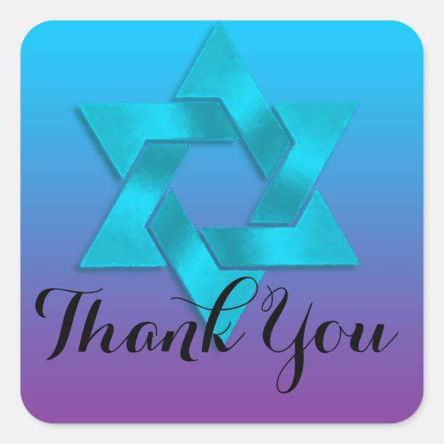 Adesivo Quadrado Obrigado Turquesa ao Ombre Roxo com Estrela (Frente)