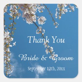 Adesivo Quadrado Obrigado, varetas de casamento, flor de cereja