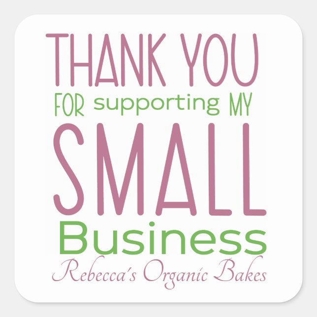 Adesivo Quadrado Obrigado verde rosa-claro para você por apoiar meu (Frente)