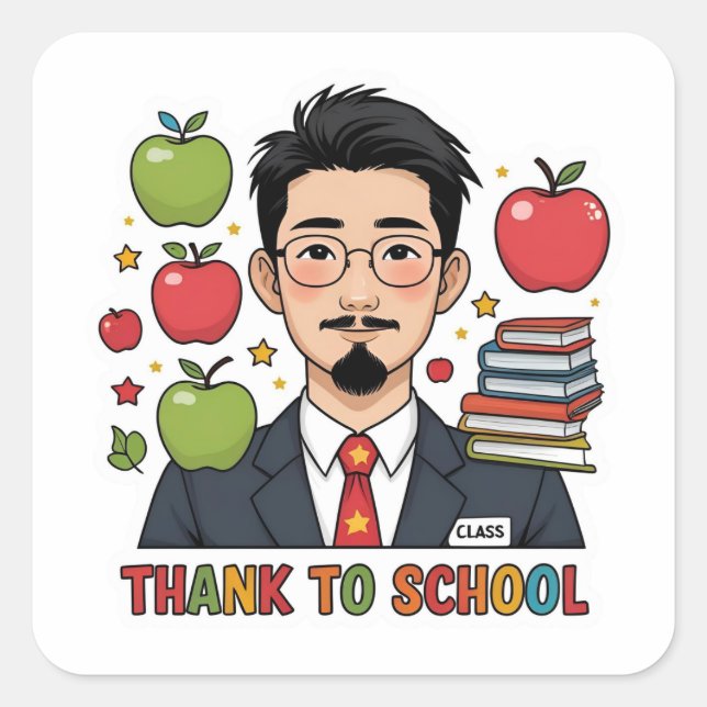 Adesivo Quadrado Obrigado Volta às Aulas Professor Apple  (Frente)