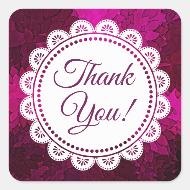 Adesivo Quadrado Obrigado White Lace e Magenta Stickers (Frente)