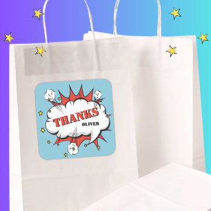 Adesivo Quadrado Obrigados de aniversário da Bubble Speiche de Sup