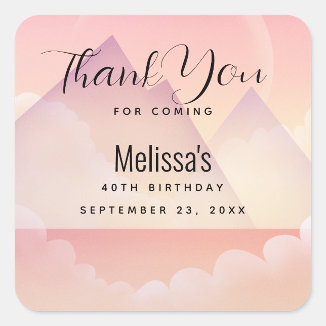 Adesivo Quadrado Obrigados de Aniversário da Paisagem de Dreamel Pa (Frente)