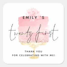 Adesivo Quadrado Obrigados de aniversário de 21 anos do Nome do Bol