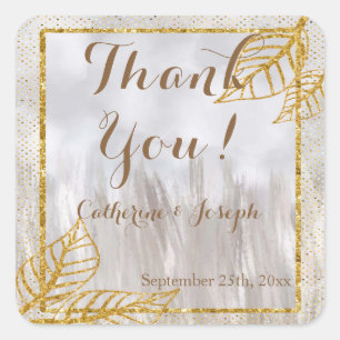 Adesivo Quadrado Obrigados de Casamento de Folhas de Castanha Doura