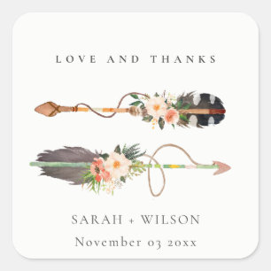 Adesivo Quadrado Obrigados De Casamento De Seta Floral Rustic Boho 