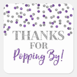 Adesivo Quadrado Obrigados de Confetti Roxo Prateado para Pop by