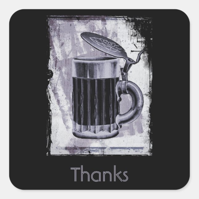 Adesivo Quadrado Obrigados de Ilustração de Caneca de cerveja de Ce (Frente)