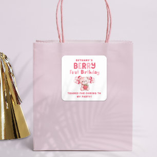 Adesivo Quadrado Obrigados do partido Berry First Birthday Strawber