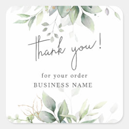 Adesivo Quadrado Obrigados para sua ordem elegante verde eucalipto