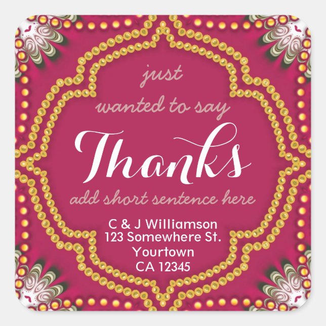 Adesivo Quadrado Obrigados Reais Reais Dourados Vermelhos (Frente)