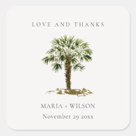 Adesivo Quadrado Obrigados Rustic Tropical Beach Palm Tree Wed