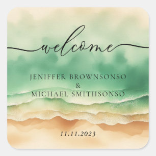 Adesivo Quadrado Ocean Beach Cute Signature Sun Sand