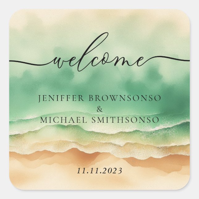 Adesivo Quadrado Ocean Beach Cute Signature Sun Sand (Frente)