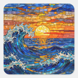 Adesivo Quadrado Oceanic Coastal Ocean Waves Sunset  