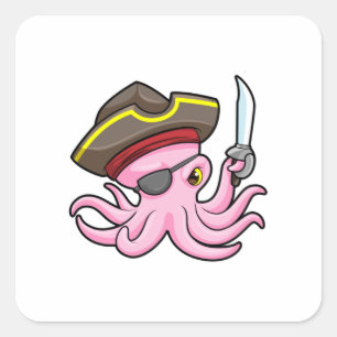 Adesivo Quadrado Octopus como Pirata com Saber & Eleye