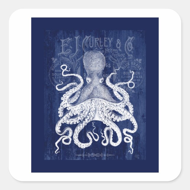 Adesivo Quadrado Octopus Em Azul (Frente)